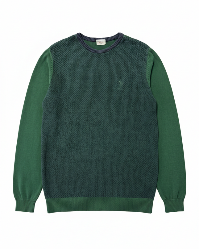 U.S. Polo Assn. Green Textured Knit Crewneck Sweater