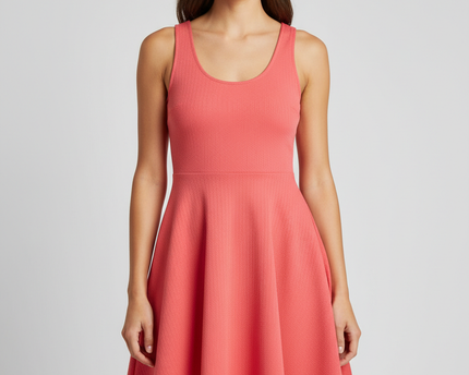H&M Divided Coral Sleeveless Textured Fit and Flare Mini Dress