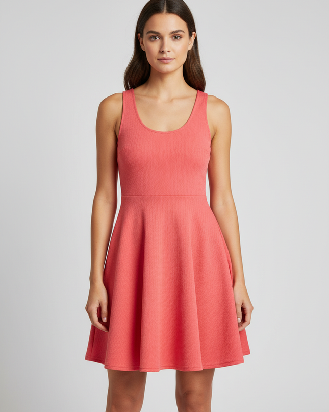 H&M Divided Coral Sleeveless Textured Fit and Flare Mini Dress