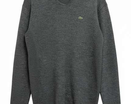 Lacoste Classic Grey V-Neck Knit Sweater