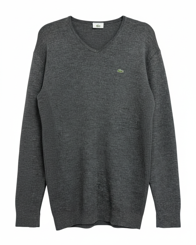 Lacoste Classic Grey V-Neck Knit Sweater