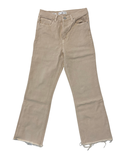 MNG Denim Sienna High-Waist Beige Raw-Hem Flare Jeans - XS | Waist: 26"