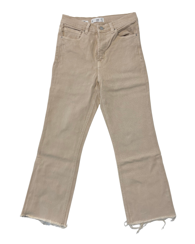 MNG Denim Sienna High-Waist Beige Raw-Hem Flare Jeans - XS | Waist: 26"