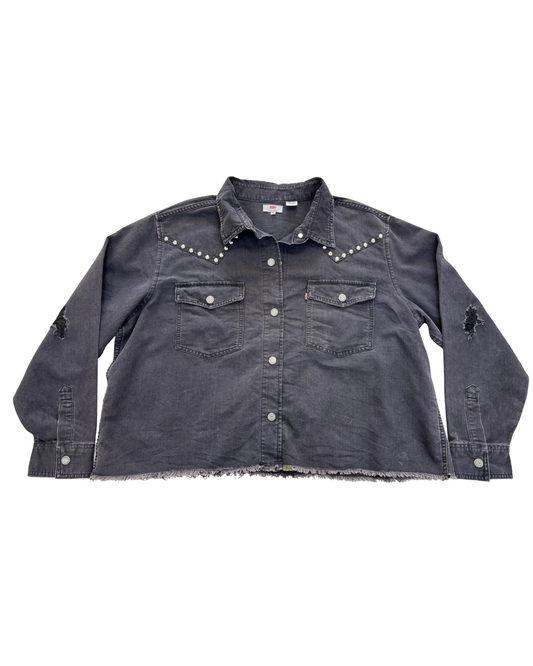 Levi's Studded Black Distressed Denim Shirt - XXL