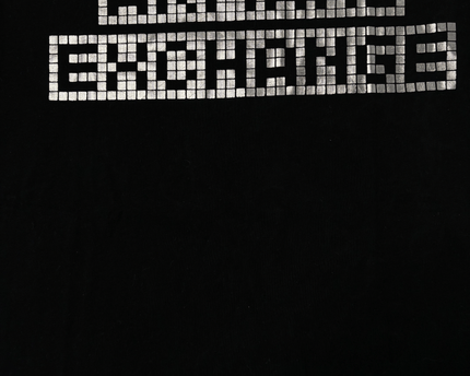 Armani Exchange Black V-Neck with Metallic Grid Print Logo T-Shirt
