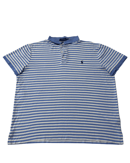 Ralph Lauren Custom Slim Fit Striped Blue & White Mesh Polo Shirt