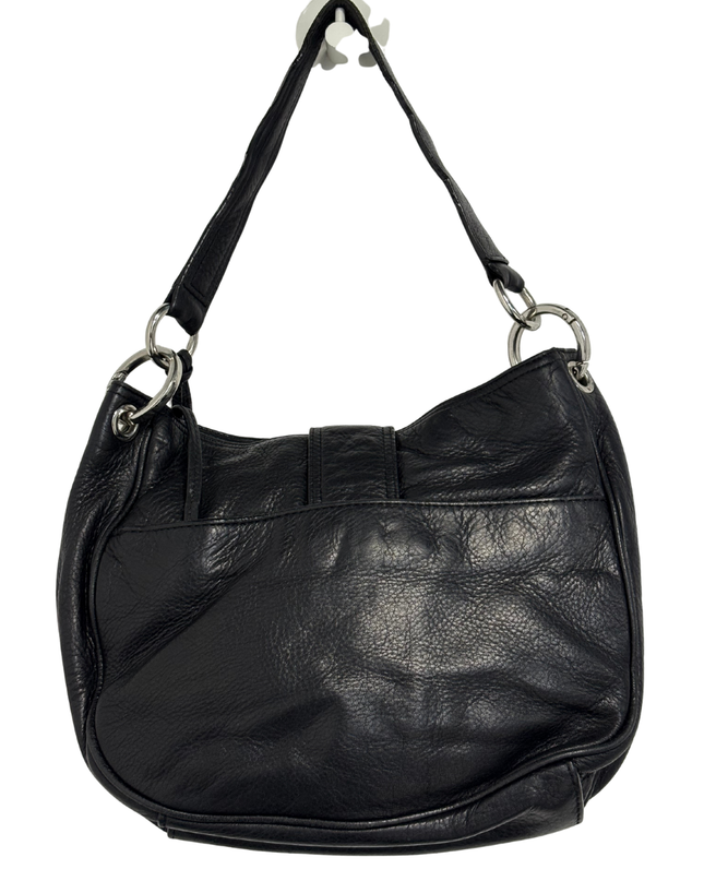 MICHAEL KORS Black Pebbled Leather Silver Buckle & MK Charm Hobo Bag
