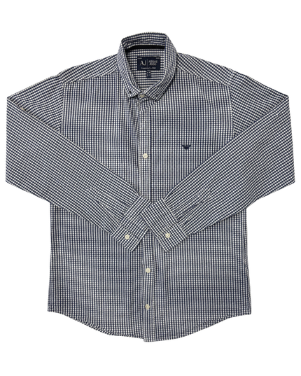 Armani Jeans Navy & White Gingham Check Long-Sleeve Shirt
