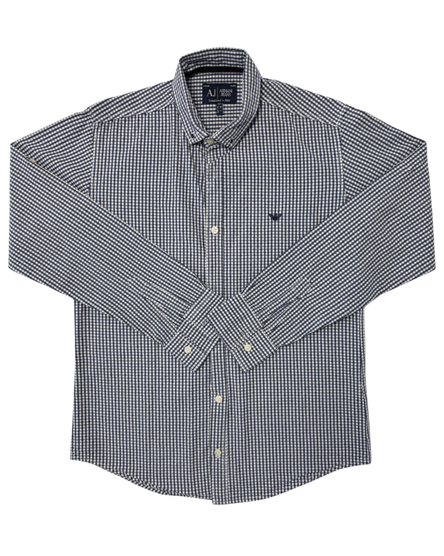 Armani Jeans Navy & White Gingham Check Long-Sleeve Shirt
