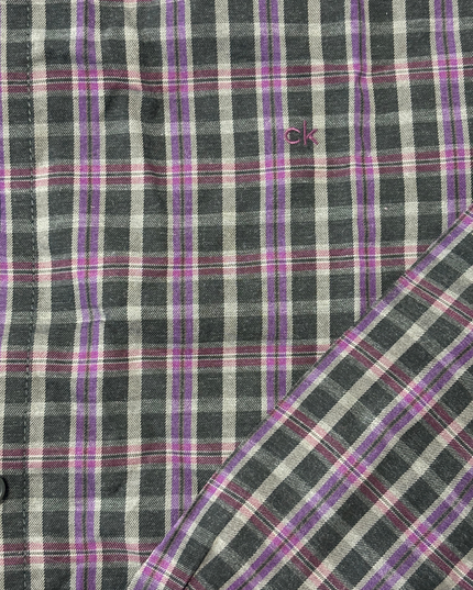 Calvin Klein Purple & Green Plaid Long Sleeve Cotton Shirt