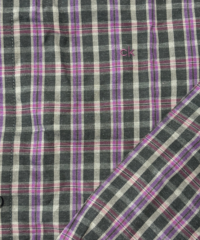 Calvin Klein Purple & Green Plaid Long Sleeve Cotton Shirt