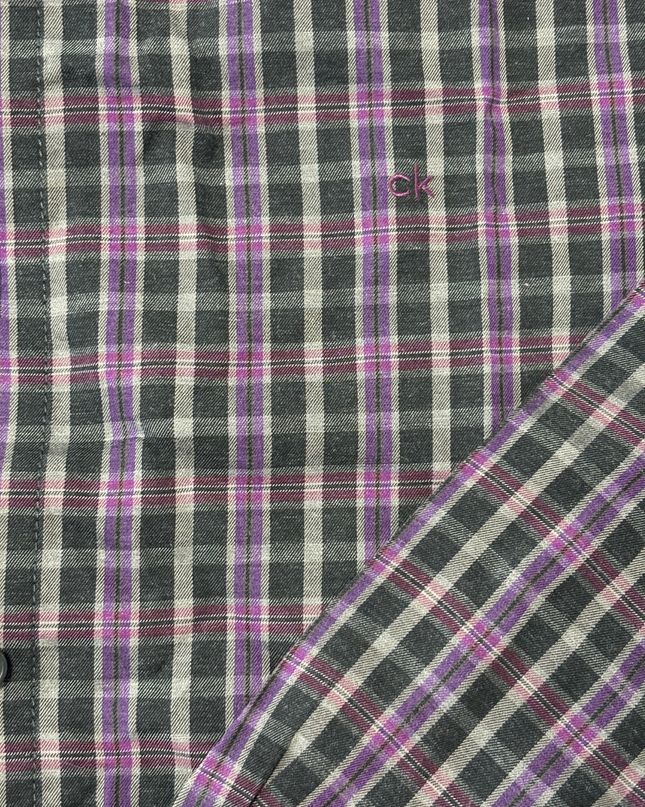Calvin Klein Purple & Green Plaid Long Sleeve Cotton Shirt