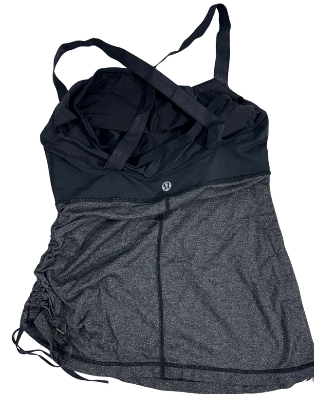 Lululemon Black & Charcoal Power Y Ruched Long Tank Top - XS