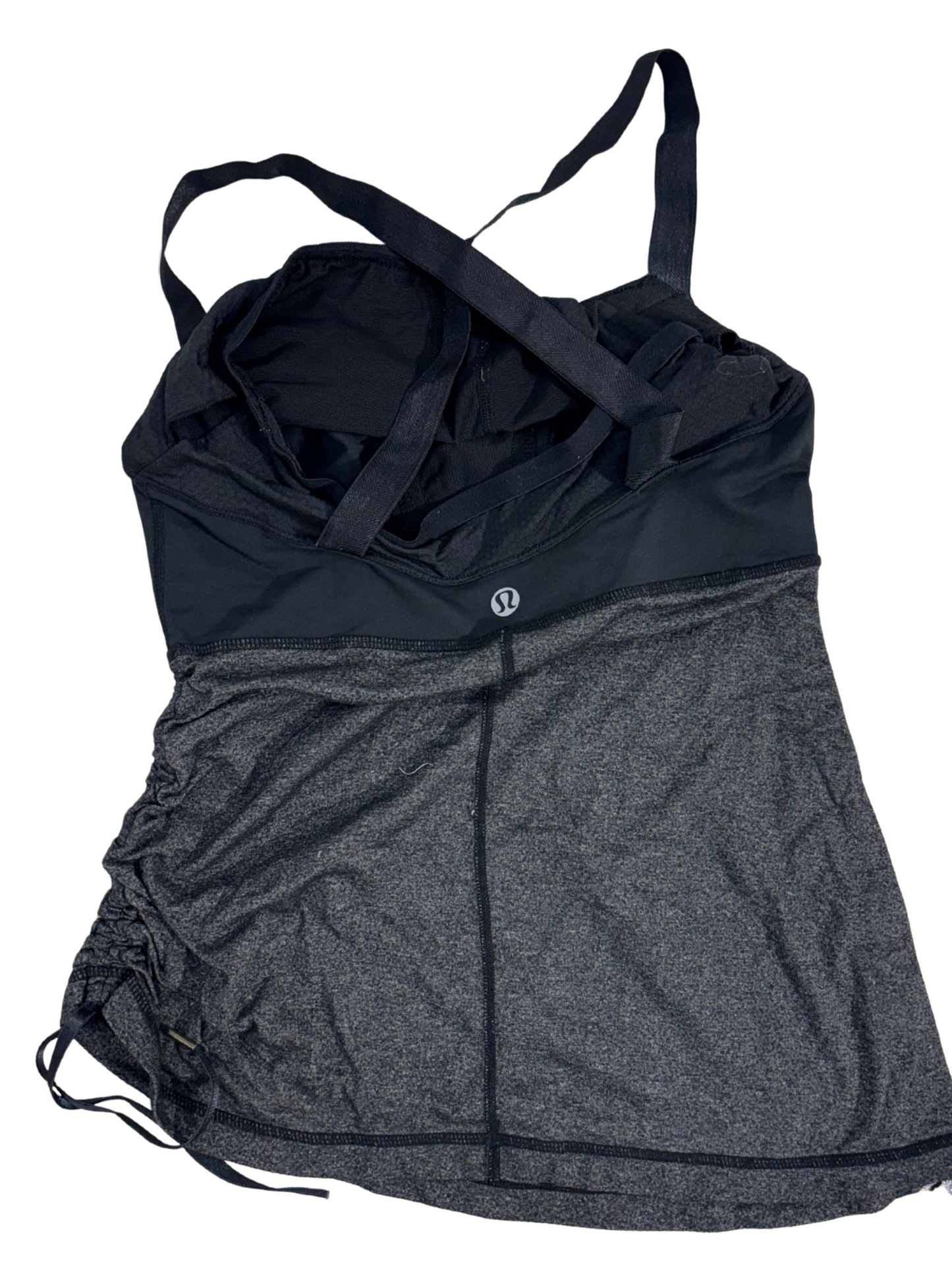Lululemon Black & Charcoal Power Y Ruched Long Tank Top - XS