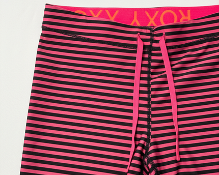 Roxy Pink/Black Striped Tropical Detail Athletic Leggings