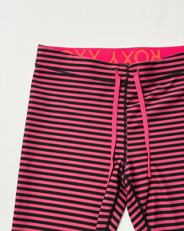 Roxy Pink/Black Striped Tropical Detail Athletic Leggings