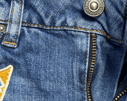 Zara Woman Premium Patchwork Badge Mid-Wash Denim Skirt
