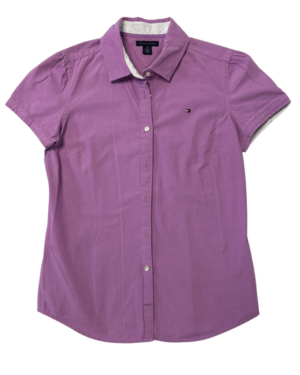 Tommy Hilfiger Purple Short-Sleeve Fitted Button-Down Shirt