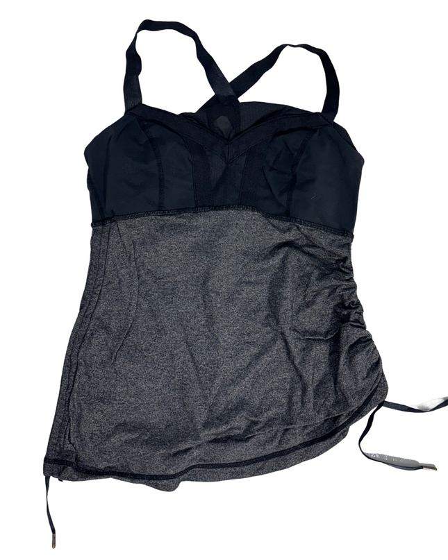Lululemon Black & Charcoal Power Y Ruched Long Tank Top - XS