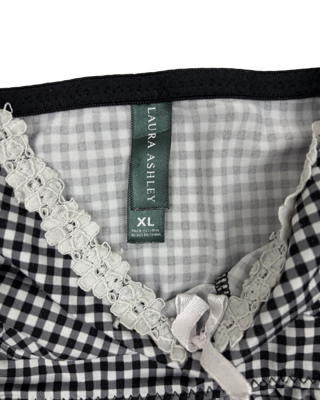Laura Ashley Black & White Gingham Lace Trim Camisole Top - XXS