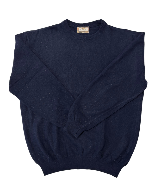 Thomas Burberry Classic Navy Wool Crewneck Sweater - L