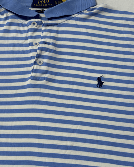 Ralph Lauren Custom Slim Fit Striped Blue & White Mesh Polo Shirt