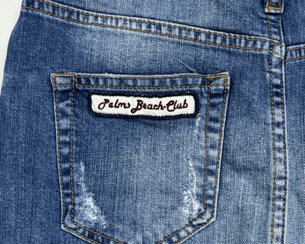 Zara Woman Premium Patchwork Badge Mid-Wash Denim Skirt