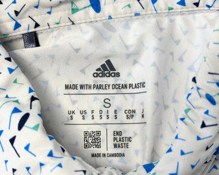 Adidas Parley Ocean Plastic White Multicolor Pattern Golf Polo Shirt