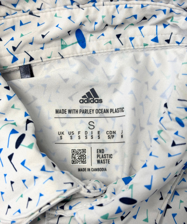 Adidas Parley Ocean Plastic White Multicolor Pattern Golf Polo Shirt