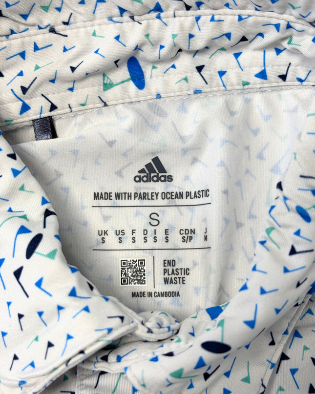 Adidas Parley Ocean Plastic White Multicolor Pattern Golf Polo Shirt