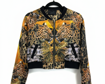 MIAO MIAO COUTURE Multicolor Leopard Print Cropped Bomber Jacket