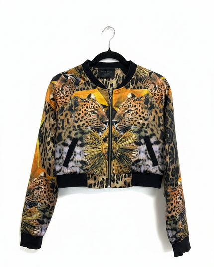 MIAO MIAO COUTURE Multicolor Leopard Print Cropped Bomber Jacket