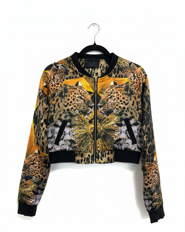 MIAO MIAO COUTURE Multicolor Leopard Print Cropped Bomber Jacket