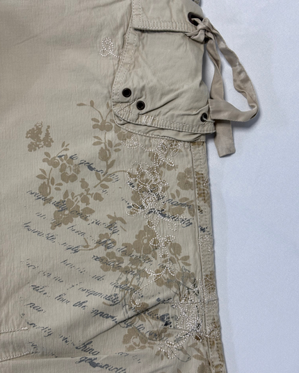 White House Black Market Beige Floral Embroidered Cargo Pants - M | Waist: 30"