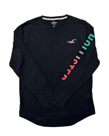 Hollister Gradient Logo Black Long Sleeve Graphic T-Shirt - M