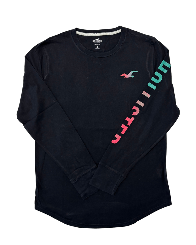 Hollister Gradient Logo Black Long Sleeve Graphic T-Shirt - M