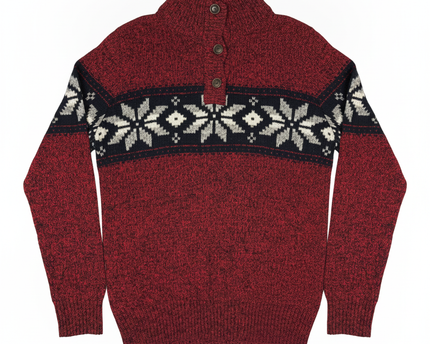 American Eagle Outfitters Red Fair Isle Button Mock Neck Sweater