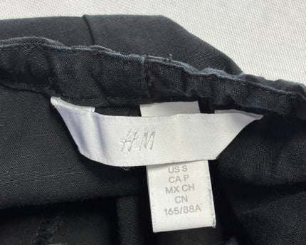 H&M Black Lyocell-Linen Puff Sleeve Tie-Neck Dress