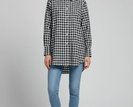 Zara Woman Studio Black and White Gingham Check Oversized Shirt