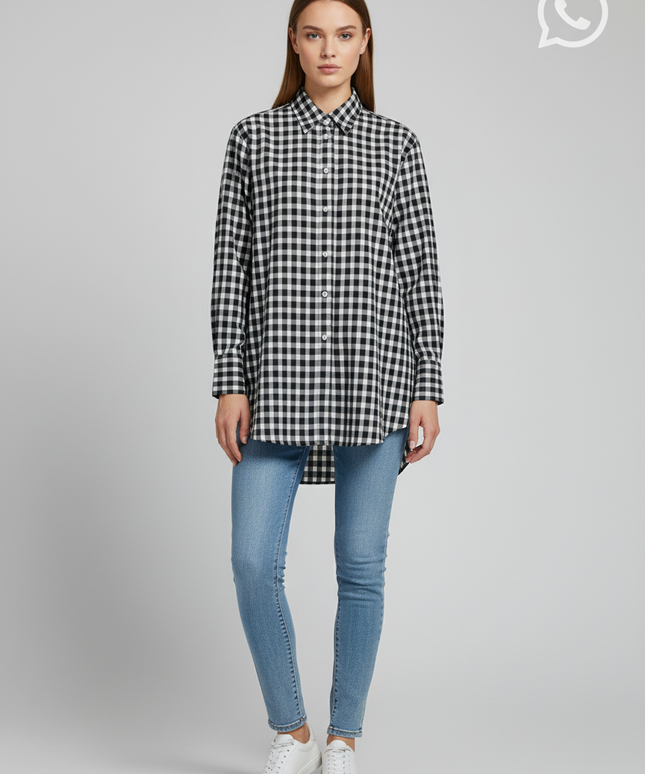 Zara Woman Studio Black and White Gingham Check Oversized Shirt