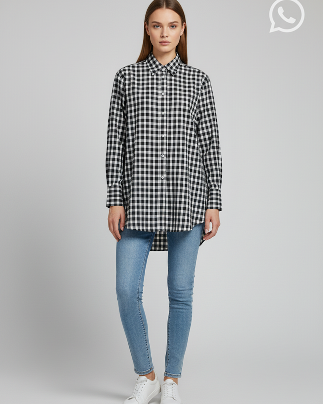 Zara Woman Studio Black and White Gingham Check Oversized Shirt