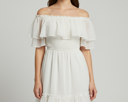 Hollister White Ruffle Smocked Off-The-Shoulder Mini Dress