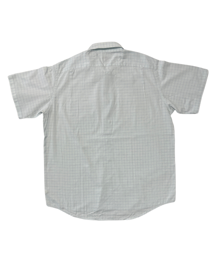 Lacoste White & Blue Windowpane Checkered Short Sleeve Shirt - XL