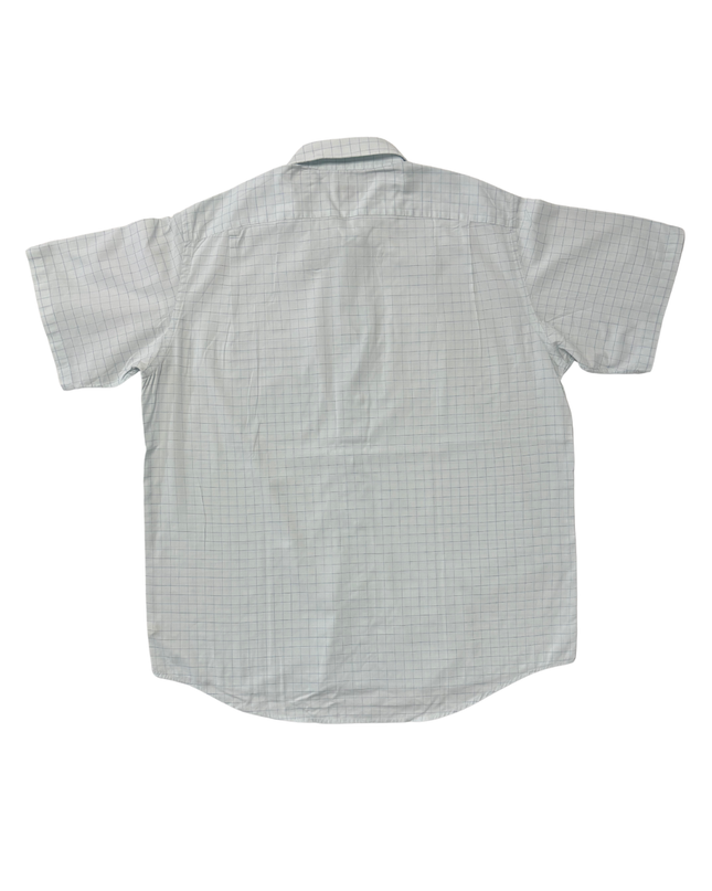 Lacoste White & Blue Windowpane Checkered Short Sleeve Shirt - XL