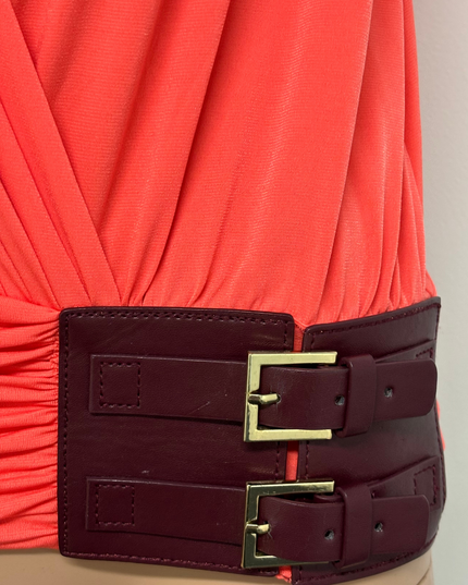 Marciano Coral Ruched Sleeveless Corset Buckle Waist Wrap Top