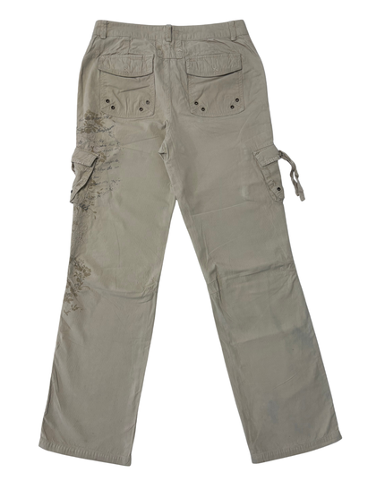 White House Black Market Beige Floral Embroidered Cargo Pants - M | Waist: 30"