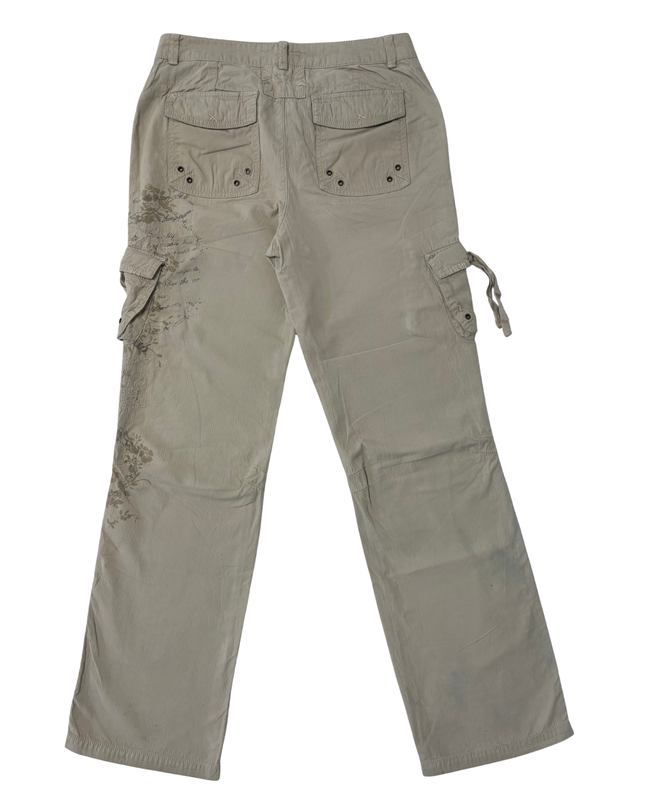 White House Black Market Beige Floral Embroidered Cargo Pants - M | Waist: 30"