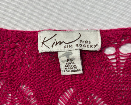 Kim Rogers Petite Fuchsia Pink Short Sleeve Pointelle Knit Cardigan