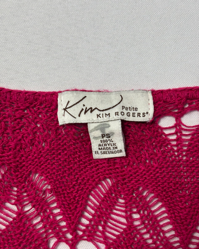 Kim Rogers Petite Fuchsia Pink Short Sleeve Pointelle Knit Cardigan