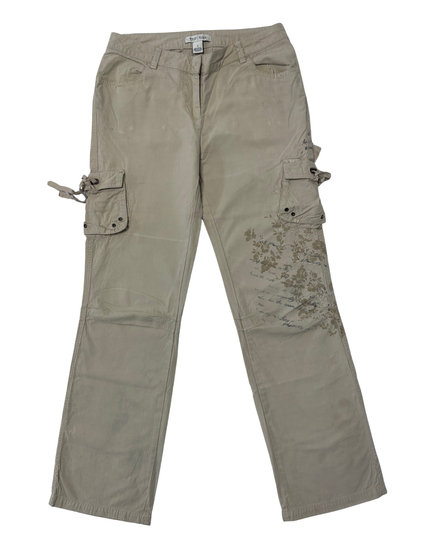 White House Black Market Beige Floral Embroidered Cargo Pants - M | Waist: 30"
